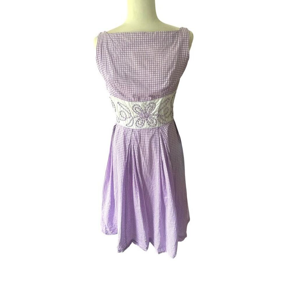Vintage Jonathan Logan Purple Gingham Plaid Midi Dress Cottagecore‎ Rockabilly S